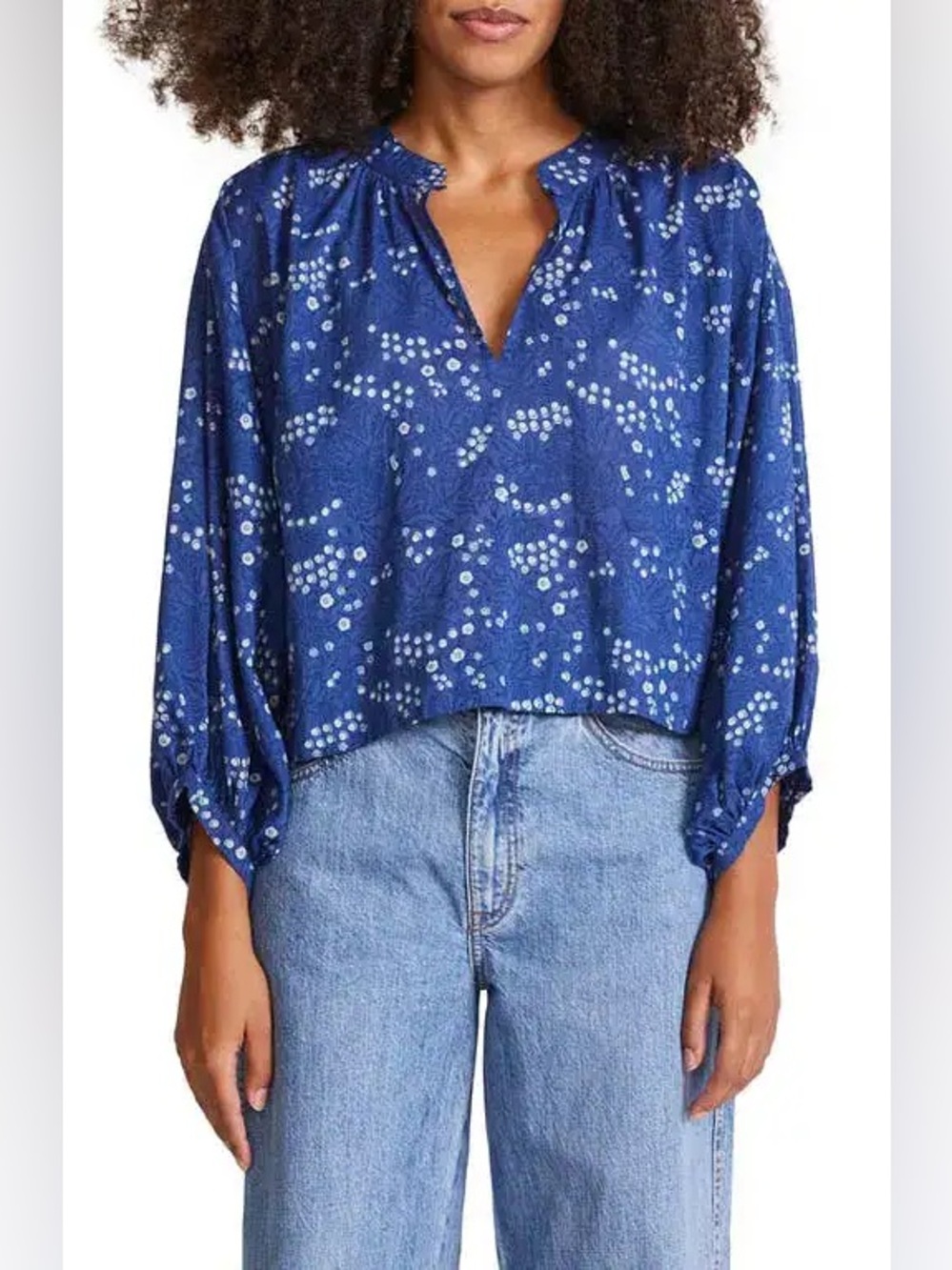 Apiece Apart Blue Printed V-Neck Blouse